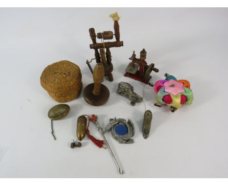 Antique Haberdashery Collectables Inc Miniatures, Novelty Roller Skates, Pin Cushion EtcIn antique conditionSigns of age & us
