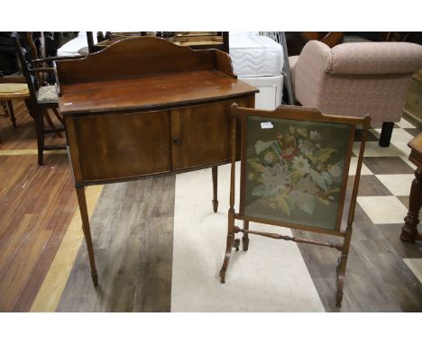 Edwardian era wash stand along with nicely made firescreen with floral tapestry under glass decoration. See photos. 