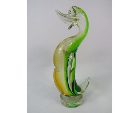 Vintage Murano green uranium glass duck, 8 1/4" tall.