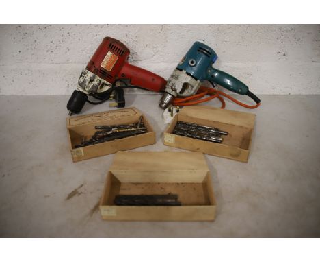 Two Vintage power drills plus bits in untested condition. See photos. 
