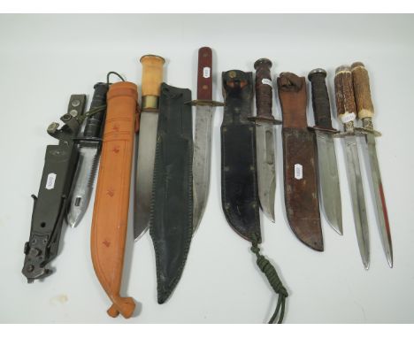 Selection of large Hunting knives with scabbards plus Stiletto style letter openers with antler handles. PLEASE NOTE THESE IT