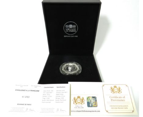 Limited Edition. 2015 10 Euro 900 Silver Proof Coin Excellence a La Franciase with ceramic insert. Number 1790/5000 with COA 