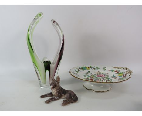 Flygsfors coguille mid century split vase by Paul Kedelv signed to the base, 11 1/4" tall plus a Copenhagen dog figurine and 