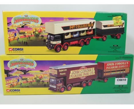 Two Corgi Classics Showman's Range Die Cast 1:50 Scale models. ERF Dodgem Truck and Trailer set plus a AEC Closed Pole Truck 