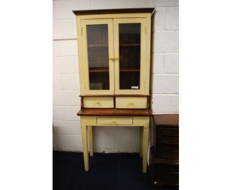 Chic kitchen dresser in painted pine with glass doors to top.  H:75 x W:33 x D:216 inches. As this item is very heavy, Then P