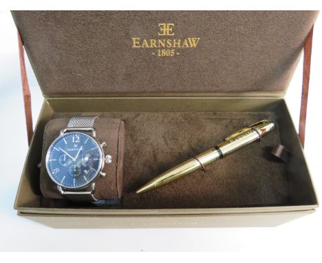Mens Earnshaw Automatic chronograph wristwatch and Pen set, Boxed and in unused condition.