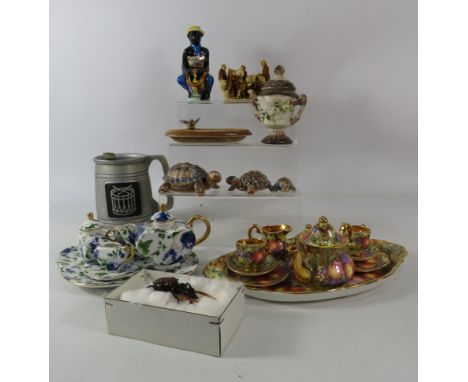 Mixed lot including two miniature teaset, Glass stag beetle, Wade etc.