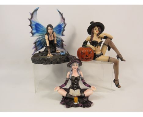 Two Nemesis Now figurines Aradia &amp; Immortal Flight Fairy plus a Shelf witch figurine, the tallest stands 7 1/4".