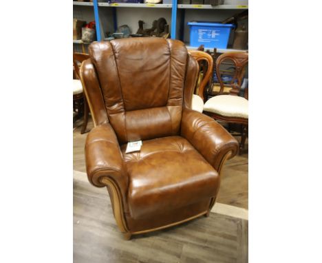Italian leather made by Salotti in as new condition. Comes with as new certificates. Measures H:41 x W:35 x D:26 inches. Love