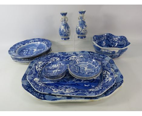 Mixed ceramics including Spode Italian and a pair of handpainted chinese vases with blue circle to the base (one of which has