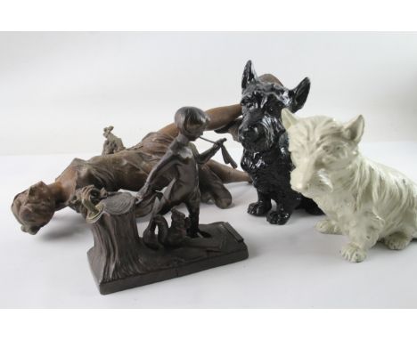 Vintage Collectable Ornaments Spelter Black &amp; White Advertising Dogs Etc DAMAGE TO TABLE LIGHTER In antique condition Sig