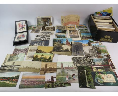Shoe box full of various vintage postcards etc.