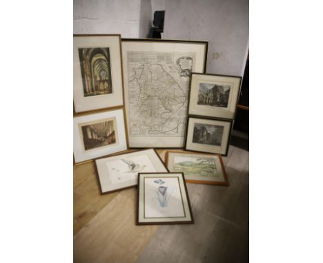 Large selction of Vintage prints plus original art map measures 37 x 30 inches. All framed under glass. This item is not suit