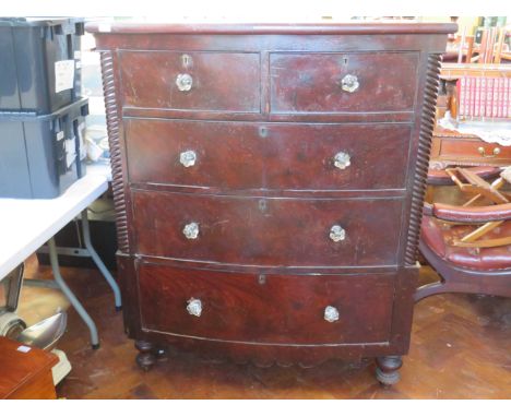 Victorian Era bow fronted chest with three long drawers and two over. In good condition , good candidate for refurb or overpa