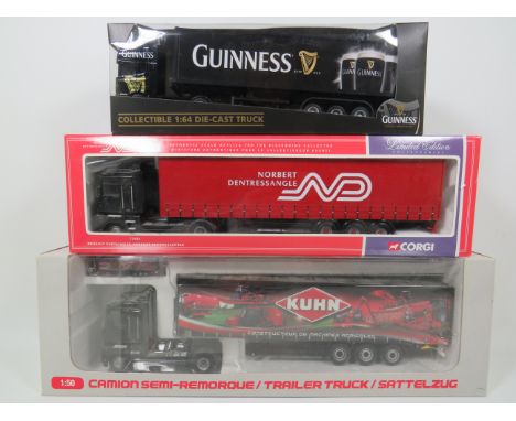 Corgi Die Cast 1:50 Scale Renault Magnum Artic, Renault Curtainsider plus a Guinness Artic. All boxed and in unused condition