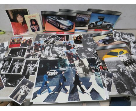 Selection of Publicity shots, prints, Scrap book cut outs of Jimi Hendrix, Beatles and Marc Bolan to include Small Marc Bolan