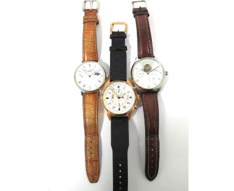 Three International Watch Company Schafferhousen Automatic Chronograph watches. All with leather straps. All three in working