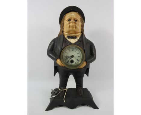 Antique Bradley and Hubbard cast iron John bull mantle clock with moving eyes, in running condition with Key. 15.5" tall and 