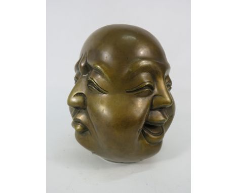 Vintage Chinese brass four faced buddha, approx 8" tall.