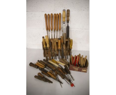 Great selection of vintage chisels and turners tools plus a large selection of carving tools by various makers. Turning tools