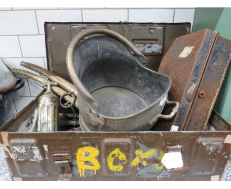 Good mixed vintage lot to include a fire extinguisher, horse hames, Deed box, etc see photos . This item is unsuitable for po