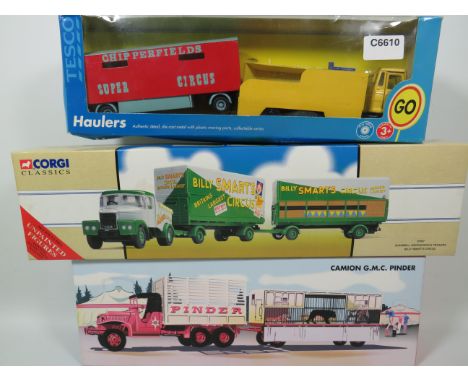 Three Die Cast 1:50 scale models of Circus Vehicles. All in original boxes. See photos