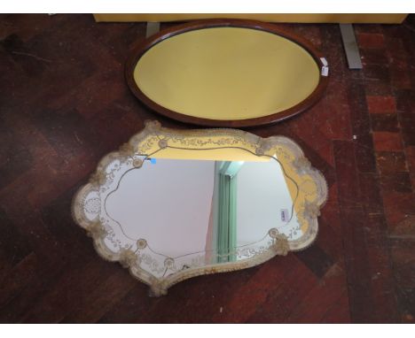 Two vintage mirrors one with unusual glass surround. 