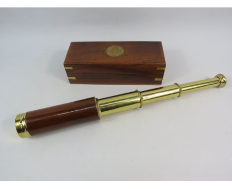 Brass and wooden extending telescope with wooden box.
