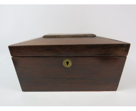 Antique Sarcophagus shaped wooden tea caddy, 11" wide &amp; 6" tall.