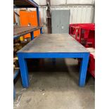 H.D. Metal Table 1/2” Solid plate top. 96”L x 48”W x 30”H. has extra Center Support Leg. See Photo.