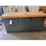 Lot of 2 Heavy Work Stations, 2" Wood Top, 3 Drawers, 2 Doors, with contents