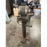Craftman 6" Double Ended Bench Grinder Model 319.211260 S/N 80008, mounted on heavy duty pedestal