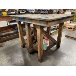 Wood Work Table with Vise and Wood Corner Unit with 3 shelves. See Photo