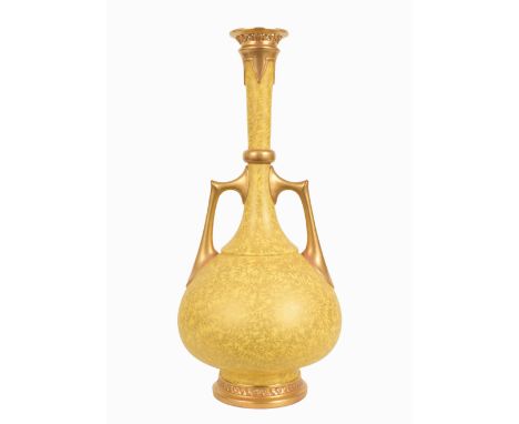 Royal Worcester Gilded Porcelain Vase. Marked on base. Circa 19th C. Old price tag on base.Height: 13.25 in.