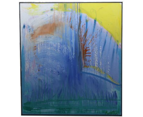 Thomas Koether (New York, Florida, Europe, Australia, b. 1940) Abstract Painting.Titled: "Yes! Green Trunk Splash"Dated: '92O