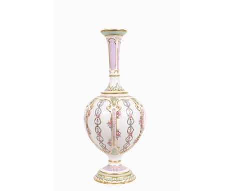 Royal Worcester Art Nouveau Gilded Polychrome Enamel Vase. Royal Worcester England Stamp on base.  This vase, made by Royal W