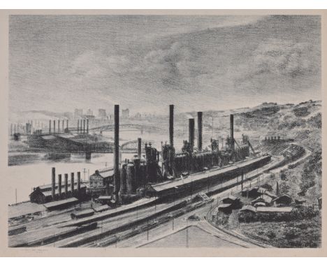 Mabel Wellington Jack (American, 1899 - 1975)"The Eliza Blast Furnace" - Pittsburgh, PennsylvaniaWPA era Lithograph, stamped 