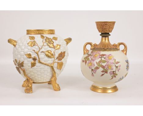 (2) Royal Worcester Gilded Porcelain Vases. Both marked on bases.Heights: 8.25 / 9.25 in.