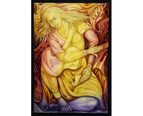 Julio Susana (Dominican, B. 1937)"Compositora"Oil on Canvas. Signed and dated lower left. Signed, titled and sized verso on c