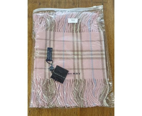 A new with tags Burberry 100% lambs wool pink long scarf with double tassels 150 x 37cm 