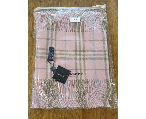 A new with tags Burberry 100% lambs wool pink long scarf with double tassels 150 x 37cm 
