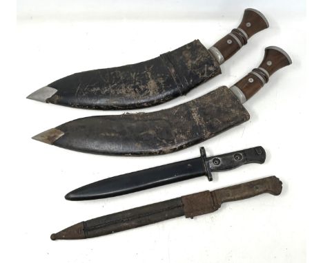 Two bayonets and scabbards and two kukri (4) 