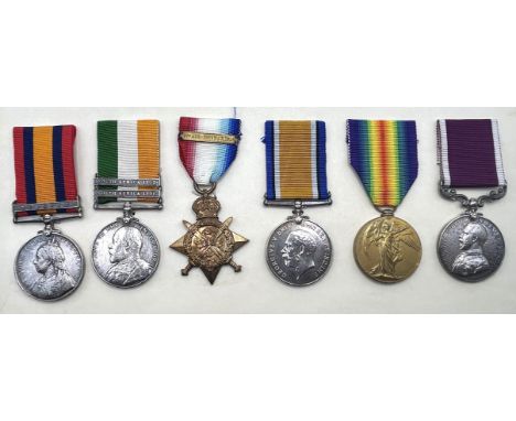 A group of six medals, awarded to 9363 WO2 (RQMS) C Sexton, comprising a Queen's South Africa Medal, with Belmont bar, a King