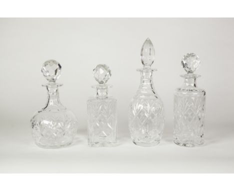 FOUR ROYAL DOULTON CUT GLASS DECANTERS AND STOPPERS, TOGETHER WITH A MATCHED PART SERVICE OF ROYAL DOULTON DRINKING GLASSES, 