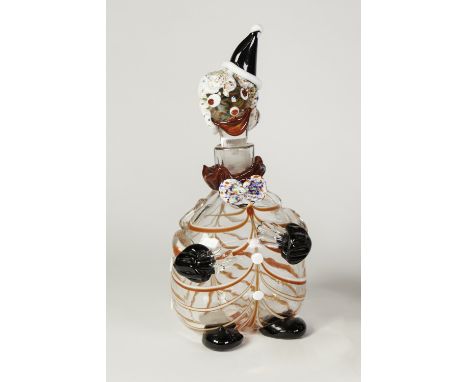MURANO COLOURED GLASS CLOWN PATTERN DECANTER AND STOPPER, 11 3/4" (29.9cm) high