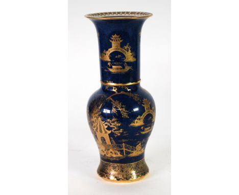 WILTSHAW AND ROBINSON CARLTON WARE 'NEW MIKADO' PATTERN CHINA VASE of Gu form, gilt printed with chinoisserie pagodas and bri