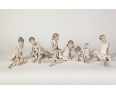 SIX NAO, SPANISH PORCELAIN FIGURES  OF YOUNG BALLERINAS, modelled either seated of reclining, 6" (15.2cm) high and smaller, p