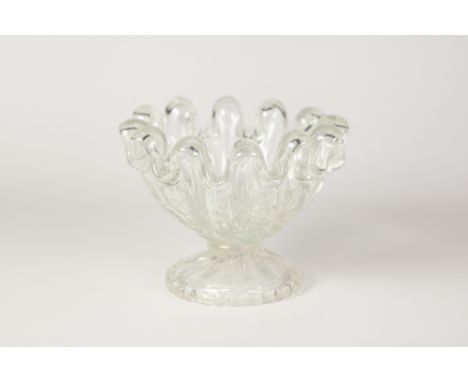 ERCOLE BAROVIER FOR BAROVIER & TOSO A 'GROSSE COSTOLATURE' CLAM SHAPED PEDESTAL GLASS BOWL, 5 1/2" (14cm) high, unsigned 