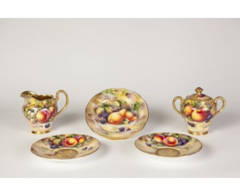 A 20TH CENTURY PORCELAIN 21 PIECE FRUIT PAINTED TEA SERVICE SIGNED H.R BUDD (21)
