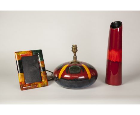 THREE PIECES OF MODERN POOLE POTTERY, COMPRISING; Infusion pattern PEBBLE LAMP BASE, 8" (20.3cm) high withy fitting, Gemstone